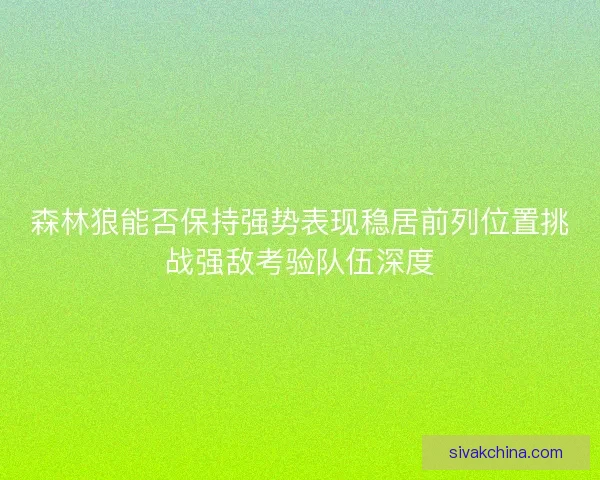 森林狼能否保持强势表现稳居前列位置挑战强敌考验队伍深度 森林狼能否保持强势表现稳居前列位置挑战强敌考验队伍深度