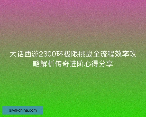 大话西游2300环极限挑战全流程效率攻略解析传奇进阶心得分享 大话西游2300环极限挑战全流程效率攻略解析传奇进阶心得分享
